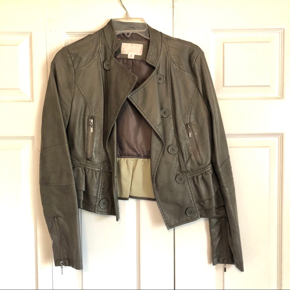 Faux Leather Jacket with Ruffled Back